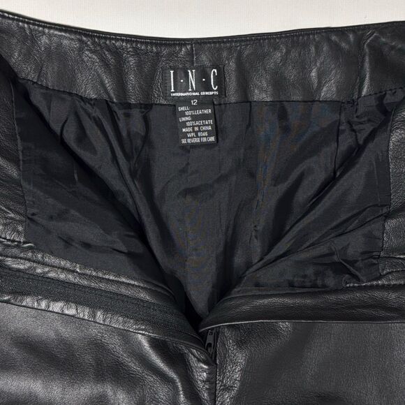 INC International Concepts Black 100% Leather Bootcut Pants High Rise Women 12 - Picture 5 of 12